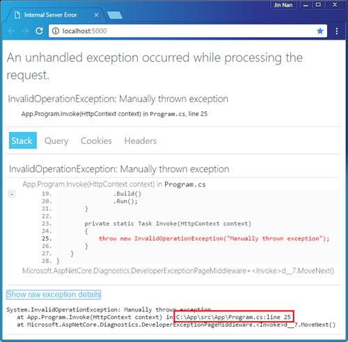 ASP.NET Core应用错误处理之DeveloperExceptionPageMiddleware中间件呈现“开发者异常页面” - 文章图片