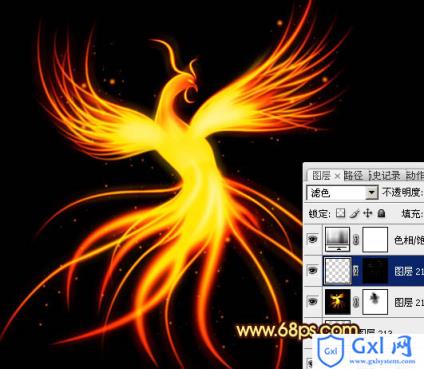 Photoshop打造出一只绚丽高光的火凤凰效果 - 文章图片