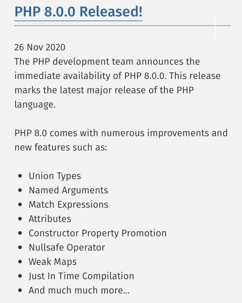PHP 8.0重大版本更新正式发布：支持JIT编译器，性能提升高达3倍 - 文章图片