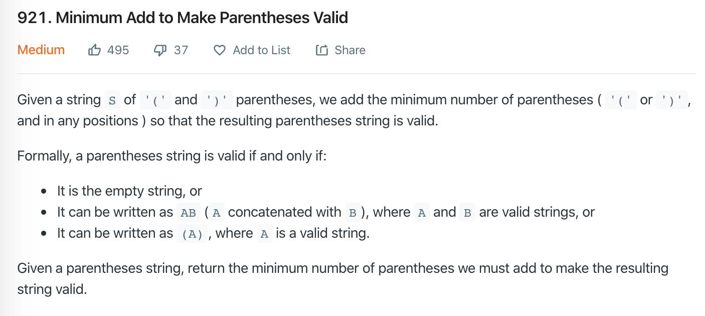 LeetCode-921 Minimum Add to Make Parentheses Valid Solution (with Java) - 文章图片