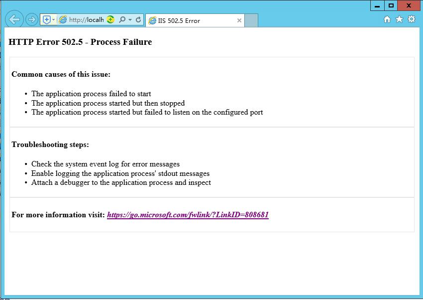 windows 2012 IIS 部署 .net core HTTP Error 502.5 - Process Failure 错误解决办法 - 文章图片