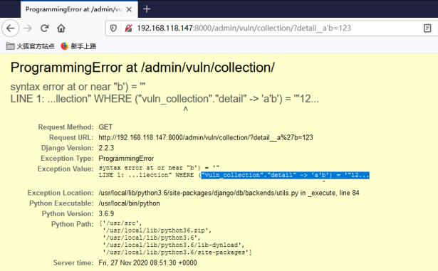 vulhub漏洞复现-Django JSONField SQL注入漏洞复现 （CVE-2019-14234） - 文章图片