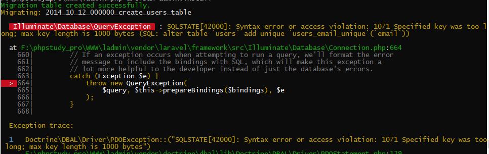laravel-admin安装的时候运行php artisan admin:install命令报错SQLSTATE[42000]: Syntax error or access violation: - 文章图片