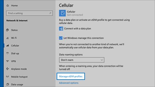 在 Windows 10 电脑上使用 eSIM 获取手机数据连接