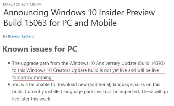 Windows 10周年更新不能直接升级至15063版本6