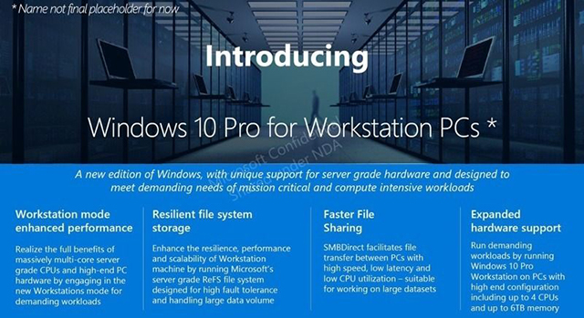 微软将针对工作站电脑释出新版Windows 10 Pro更新2