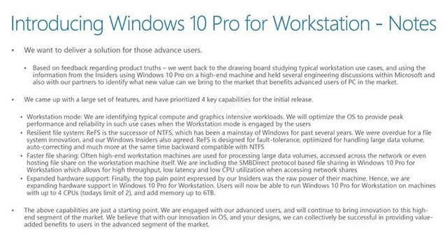 微软将针对工作站电脑释出新版Windows 10 Pro更新1