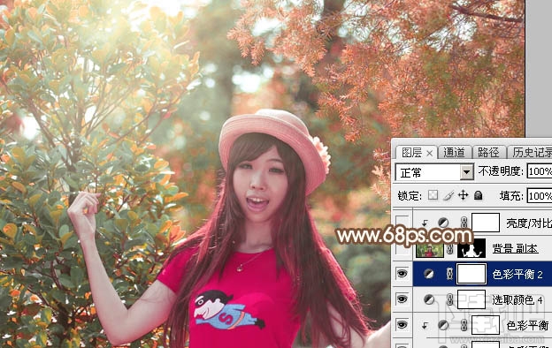 如何用Photoshop CC给绿叶中的人物加上唯美的秋季橙红色